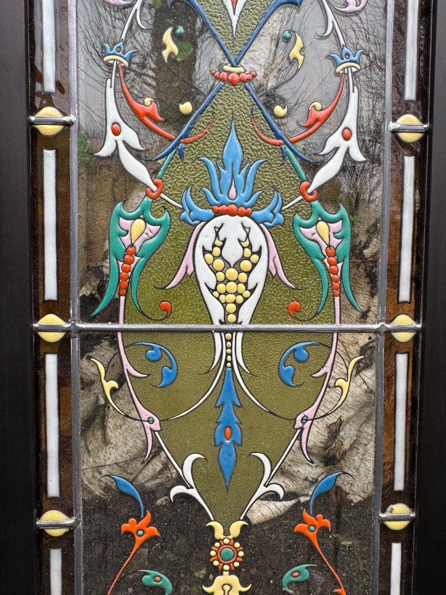 Stained Glass Window With Enamels (113 X 38.5 Cm)-photo-4