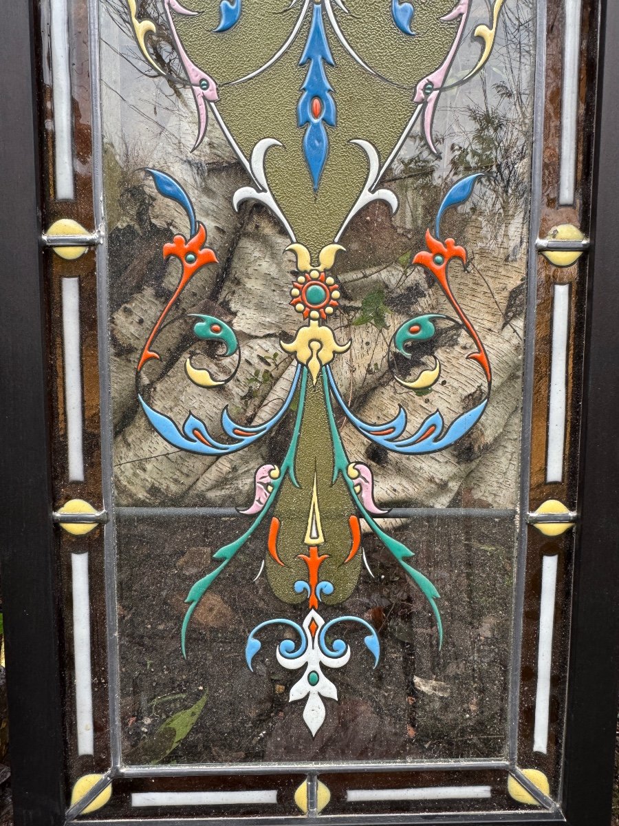 Stained Glass Window With Enamels (113 X 38.5 Cm)-photo-1