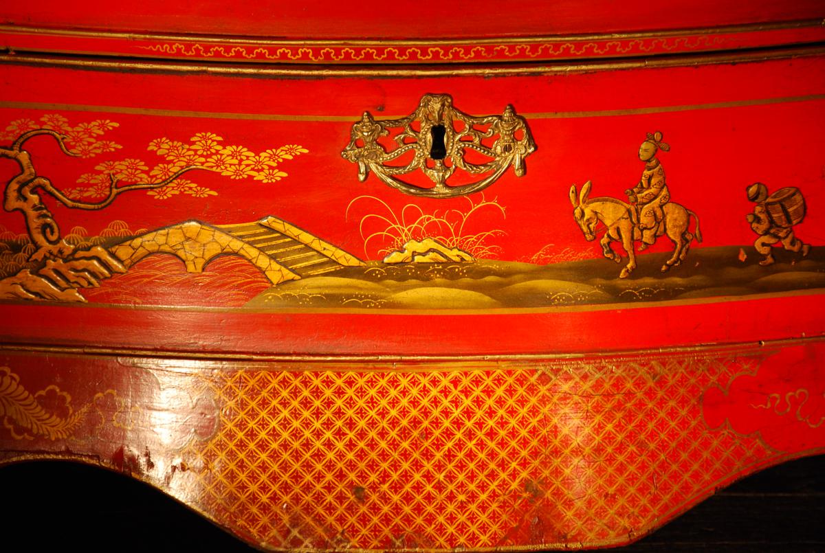 Commode-bureau En Laque Rouge époque Louis XV-photo-4