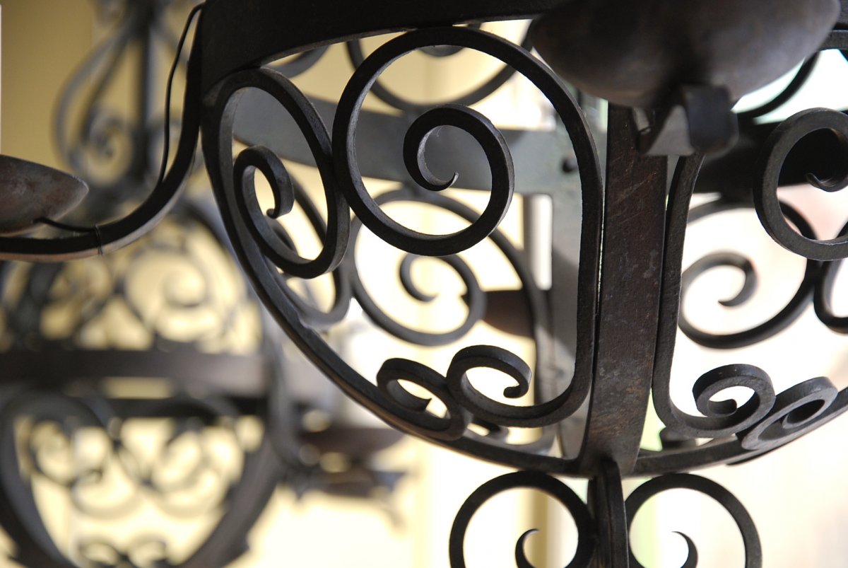 Pair Of Spherical Chandelier In Iron Forge-photo-1