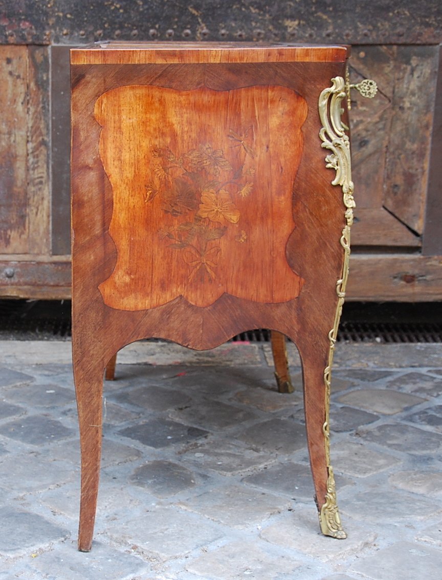 Commode Sauteuse Louis XV En Marqueterie-photo-2