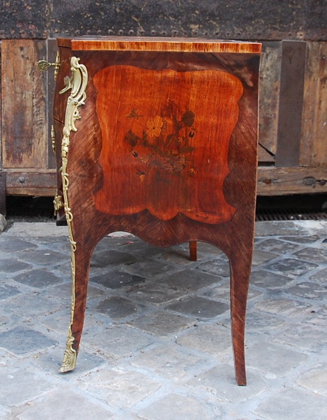 Commode Sauteuse Louis XV En Marqueterie-photo-4