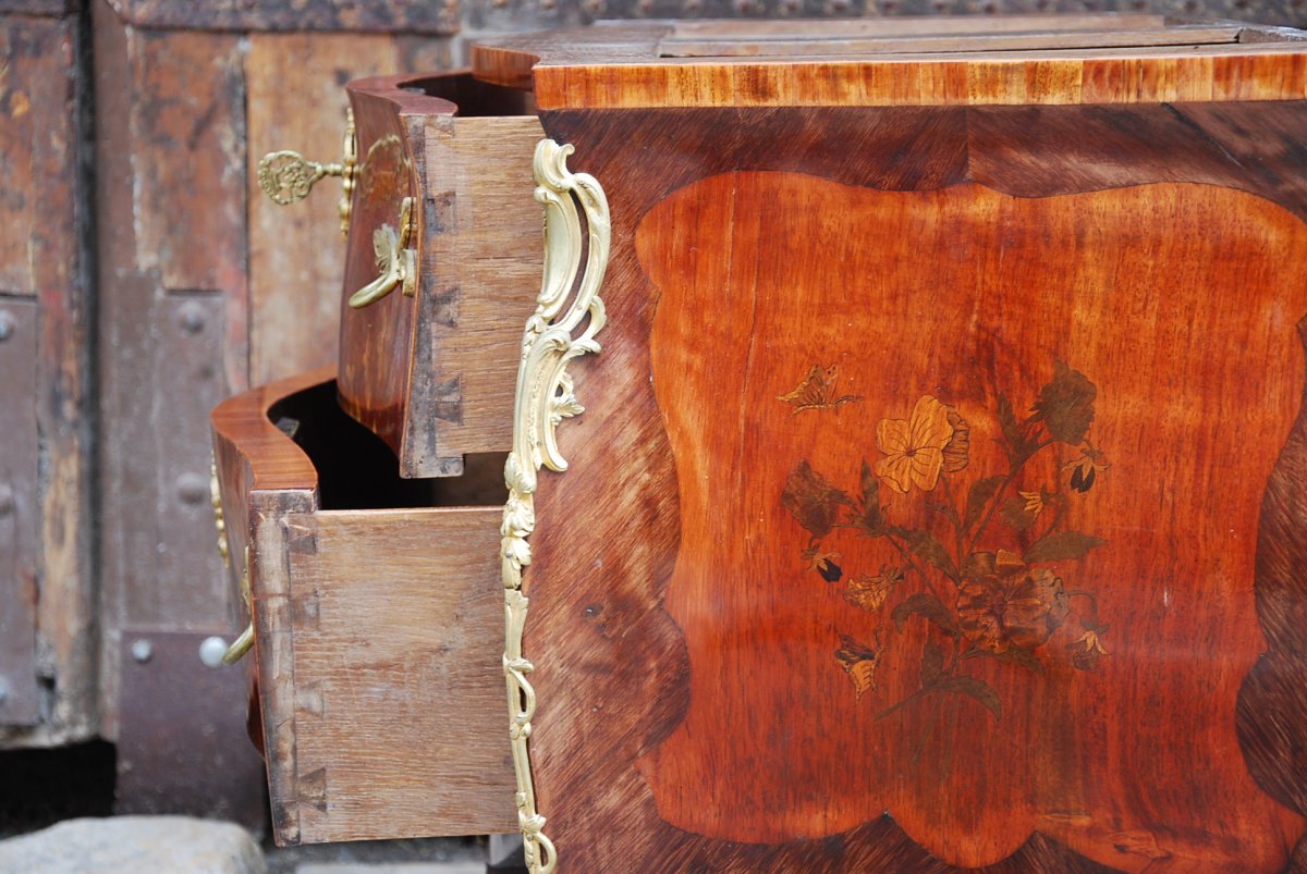 Commode Sauteuse Louis XV En Marqueterie-photo-1