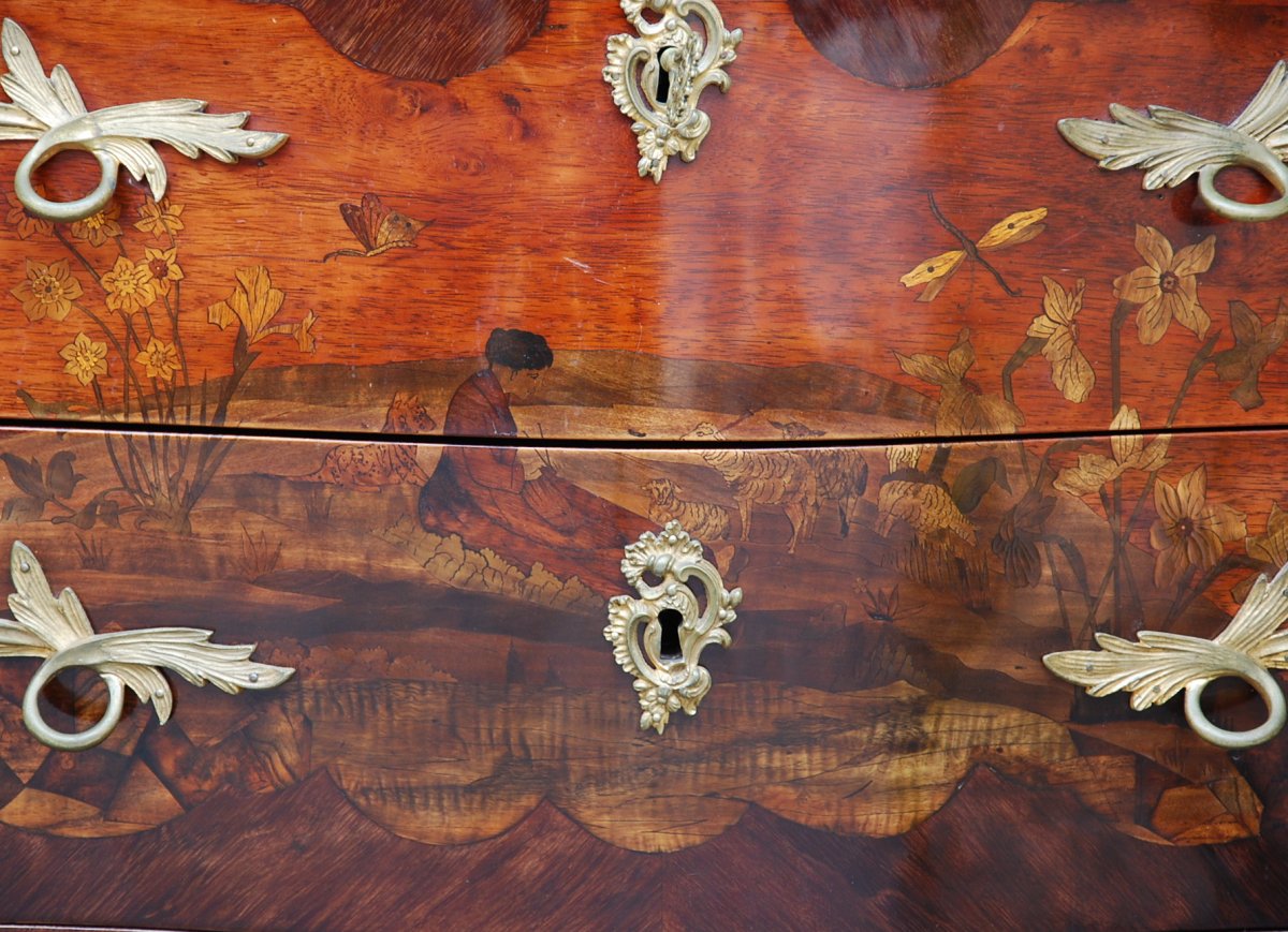 Commode Sauteuse Louis XV En Marqueterie-photo-2