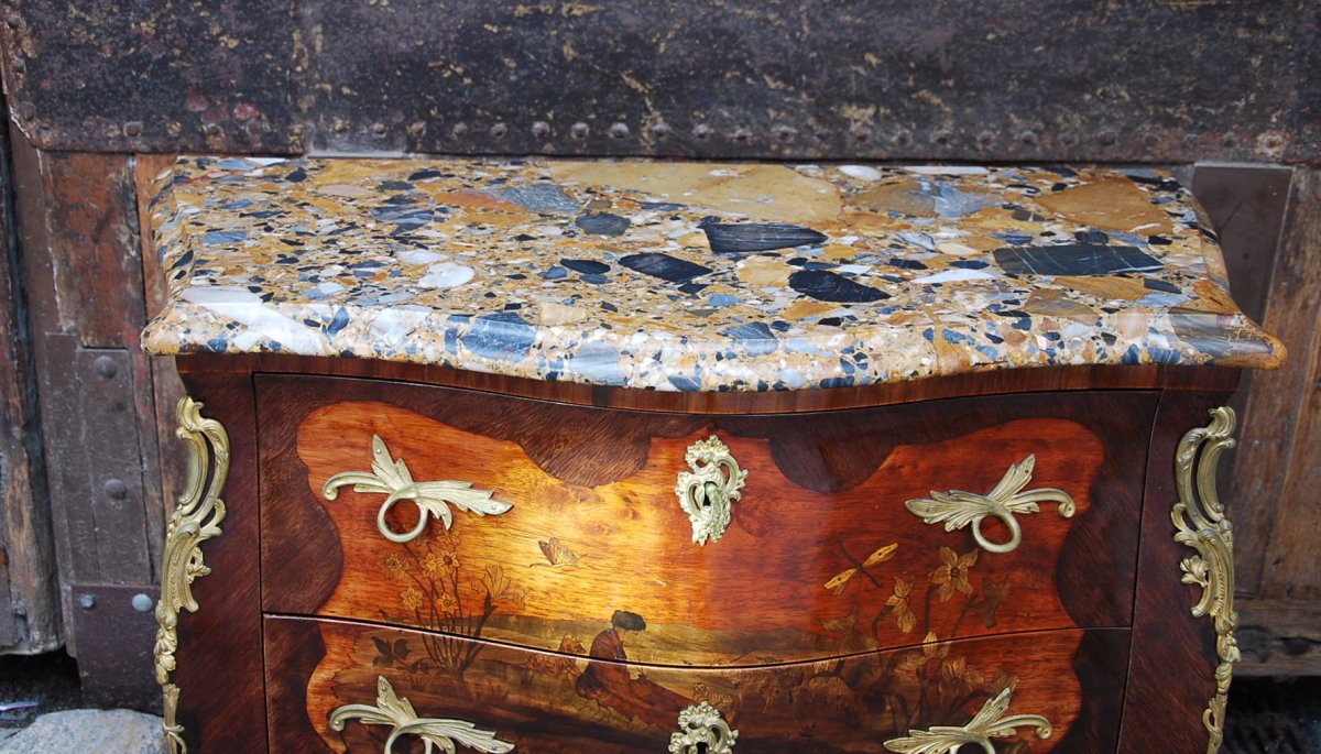 Commode Sauteuse Louis XV En Marqueterie-photo-3