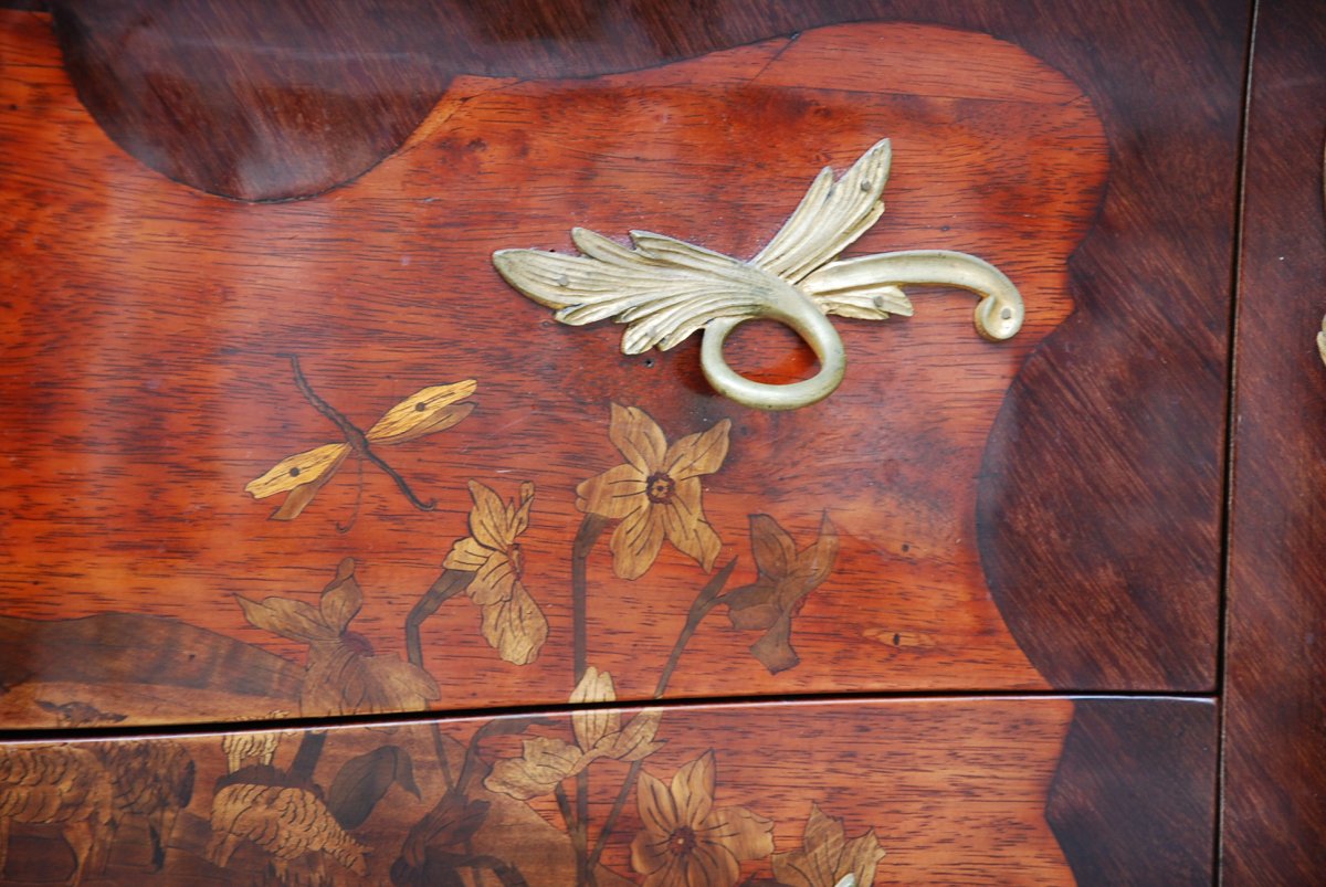 Commode Sauteuse Louis XV En Marqueterie-photo-4