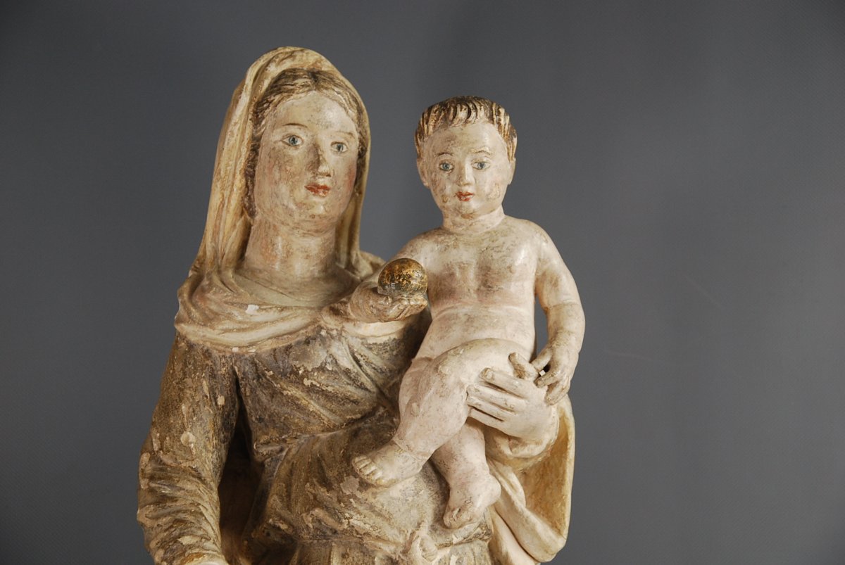 Vierge À l'Enfant En Pierre Epoque 16ème-photo-2