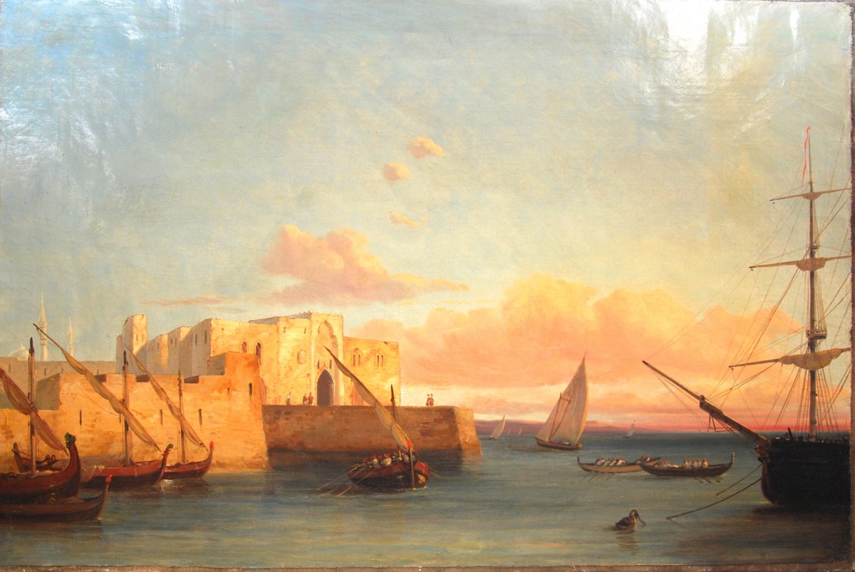 Port de Tripoli signé Th Dubois Vers 1840 Huile Sur Toile H49cm L73cm -photo-2