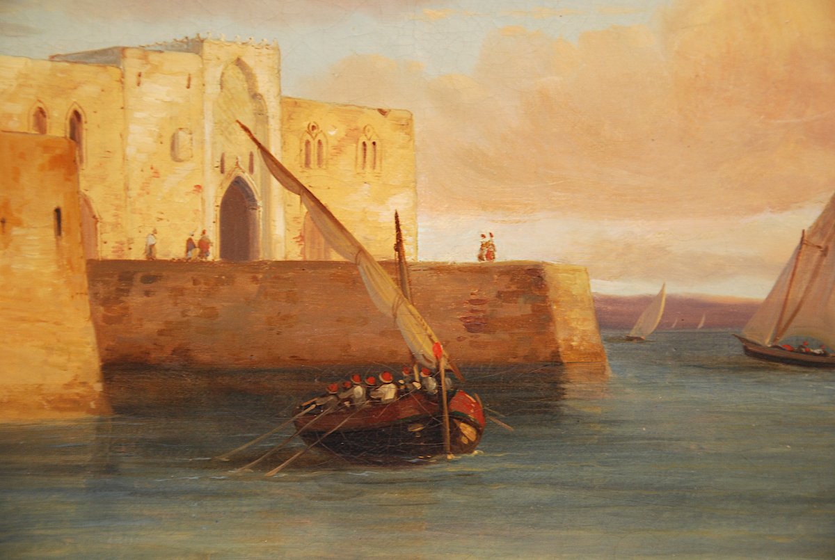 Port de Tripoli signé Th Dubois Vers 1840 Huile Sur Toile H49cm L73cm -photo-3