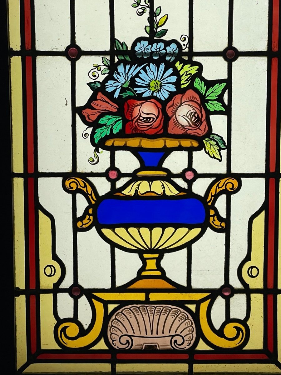 Pair Of Stained Glass With Flower Vases-photo-5