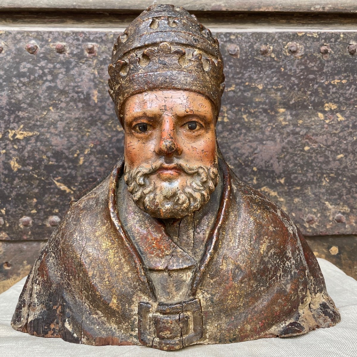 Bishop Bust In Polychrome Painted Wood