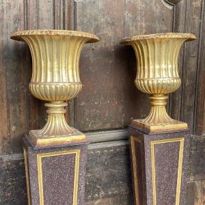 Pair Of Golden Medici Vase