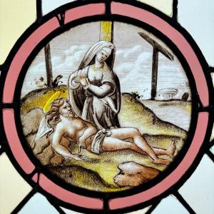 Vitrail vitraux La Descente De Croix XVIIe  (46 X 46 Cm)