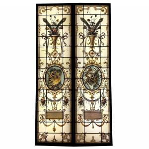 Pair Of Flemish Stained Glass Windows (220 X 118 Cm)