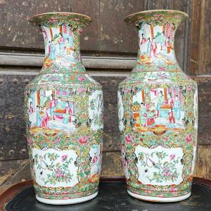 Pair Of Canton Vases 