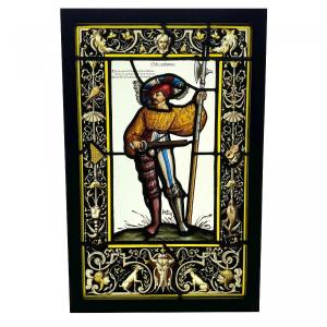 Stained Glass Window With Halberdier (65 X 42 Cm)