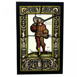 Stained Glass Window With Lancer (65 X 42 Cm)