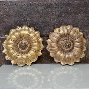 Pair Of Gilded Wood Rosettes