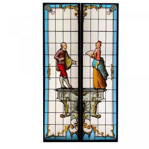 Stained Glass Couple With Fan (h191cm L104cm)