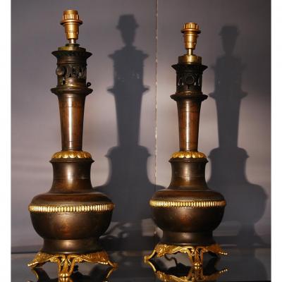 Paire De Lampes En Bronze Napoleon III