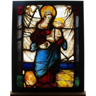 Stained Glass Window Stained Glass Madonna And Child H71cm L55cm