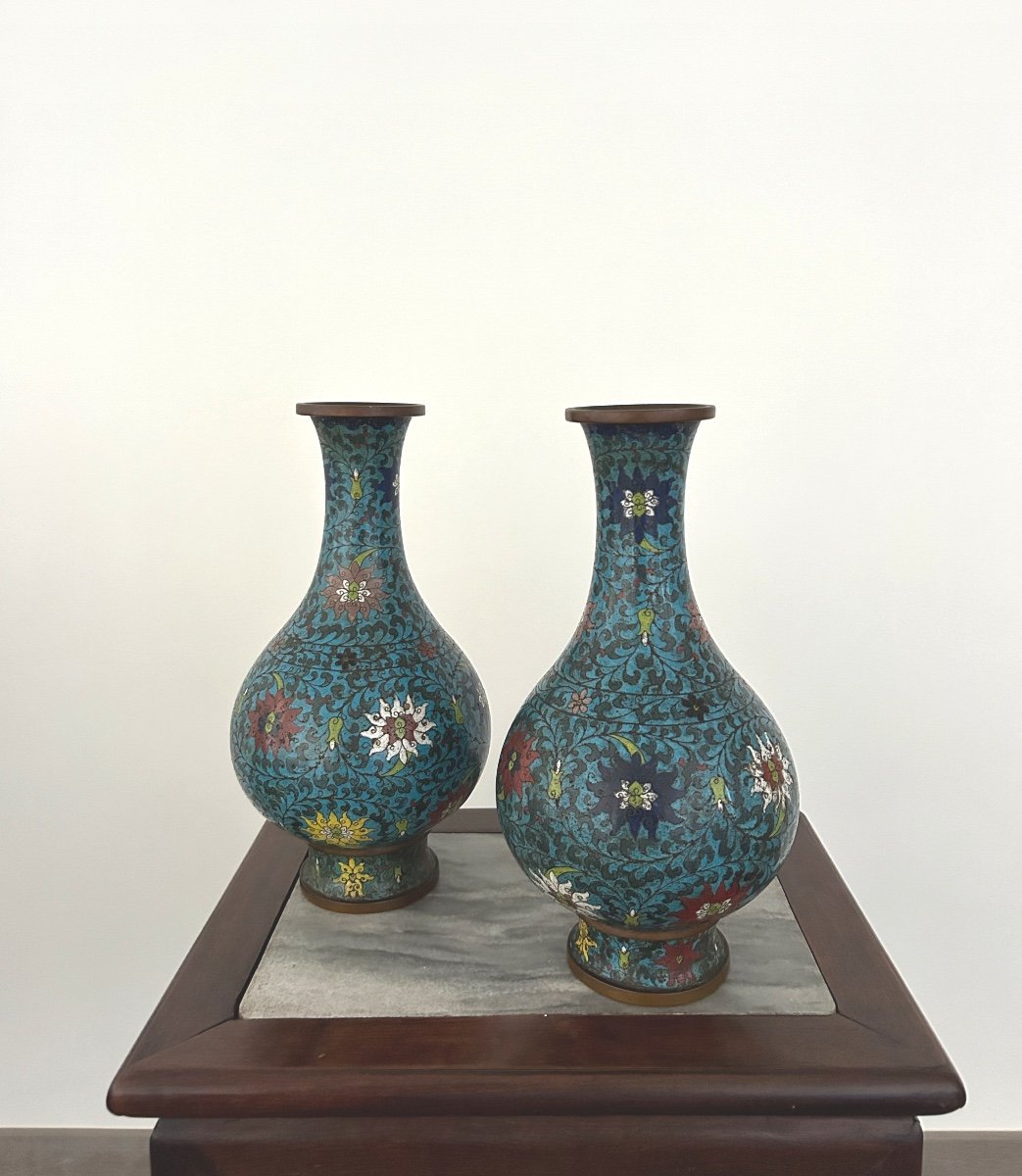 Deux vases en émail cloisonné Chine-photo-2