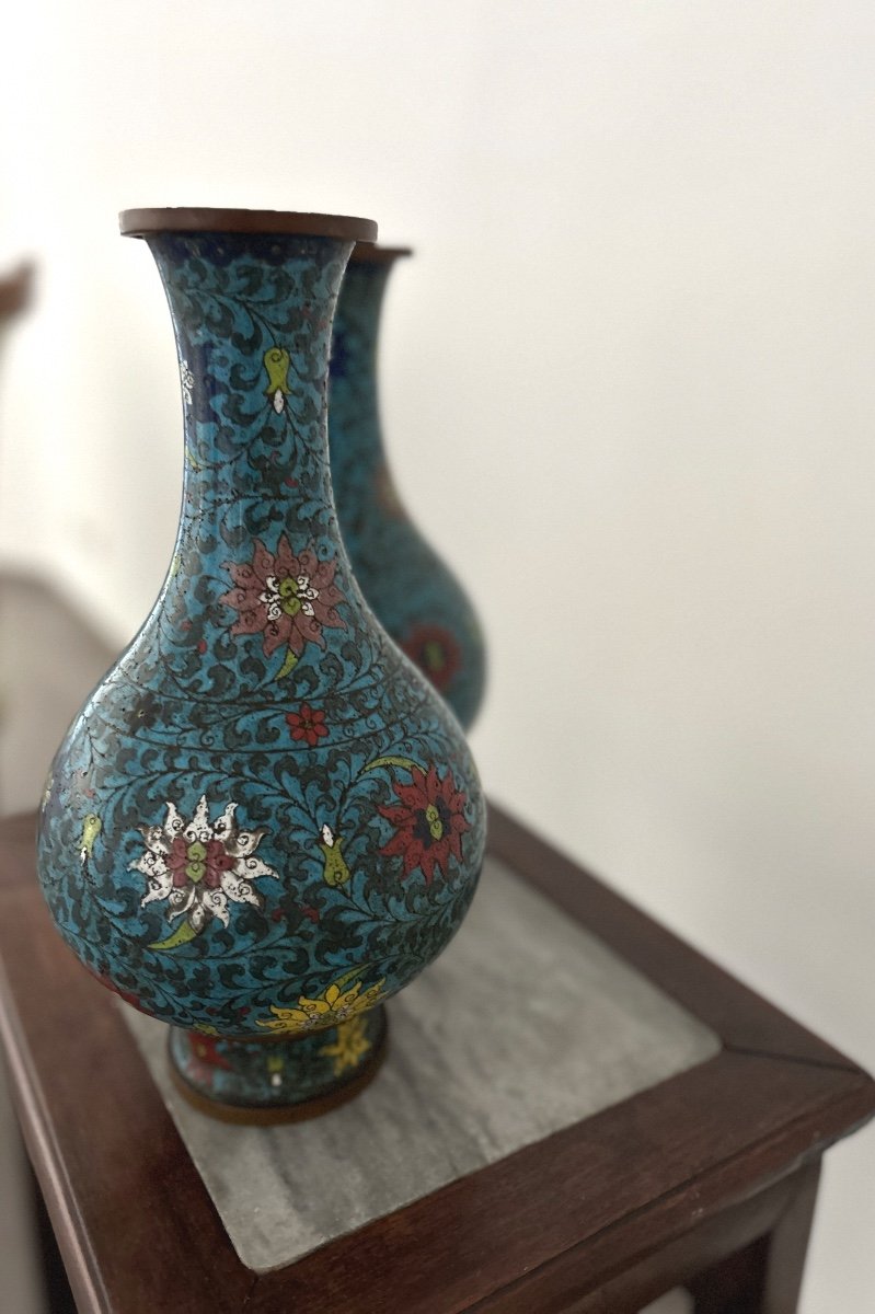 Deux vases en émail cloisonné Chine-photo-4