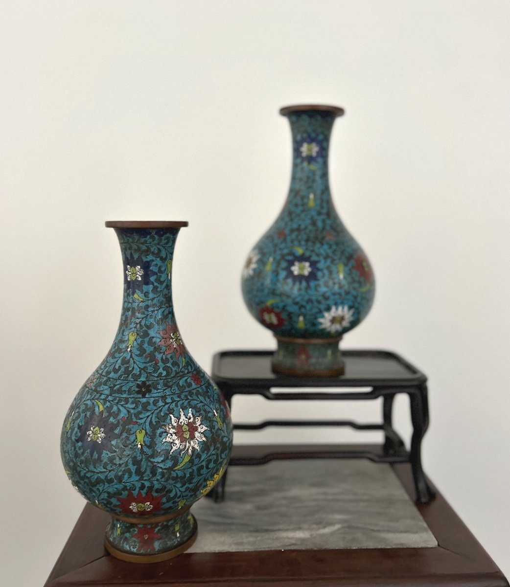 Deux vases en émail cloisonné Chine-photo-2