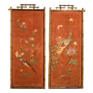 China - Pair Of Bamboo Panels 