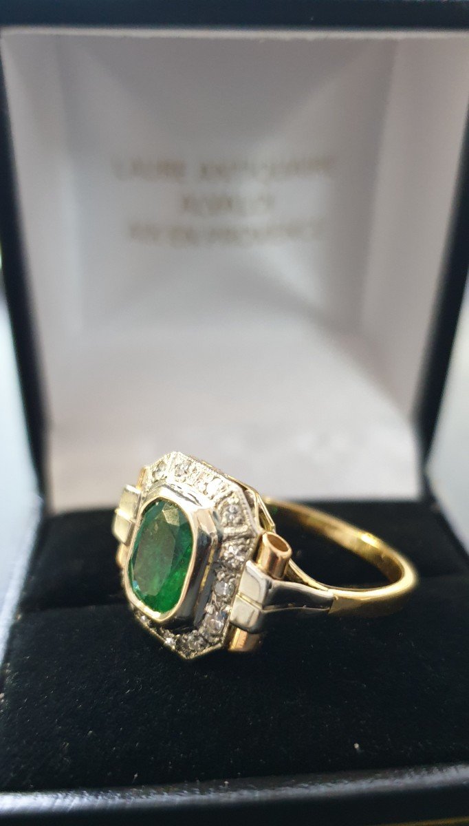 1940s Entourage Ring Emerald Diamonds-photo-2