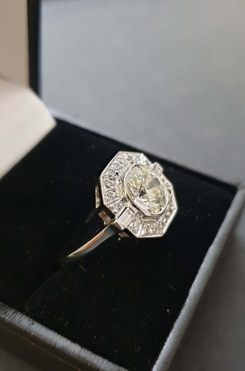 Art Deco Style Ring White Gold Diamonds-photo-2