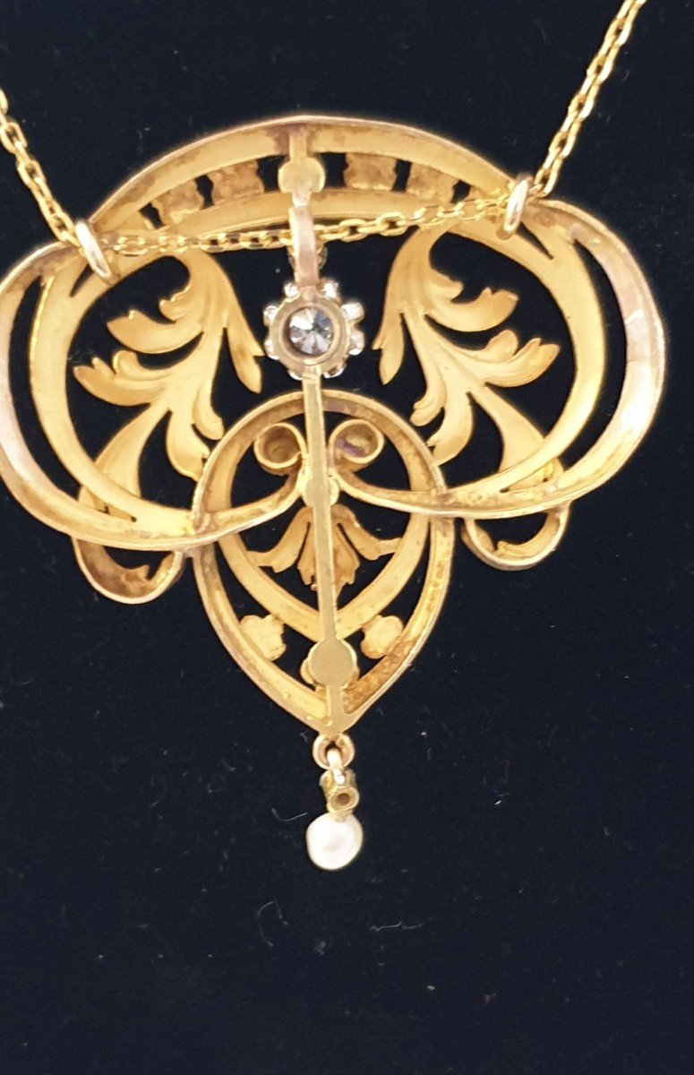 Art Nouveau Gold Diamond Beads Pendant-photo-2