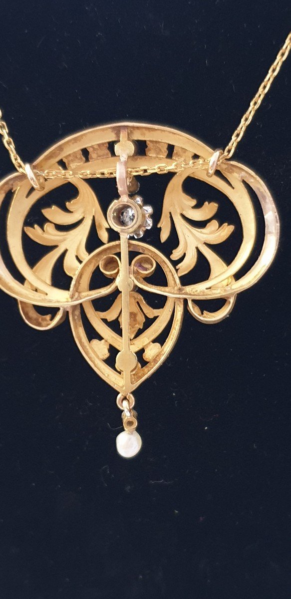 Art Nouveau Gold Diamond Beads Pendant-photo-3