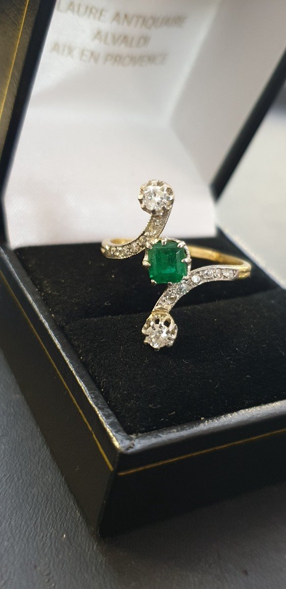 1920 Emerald Diamond Ring-photo-3