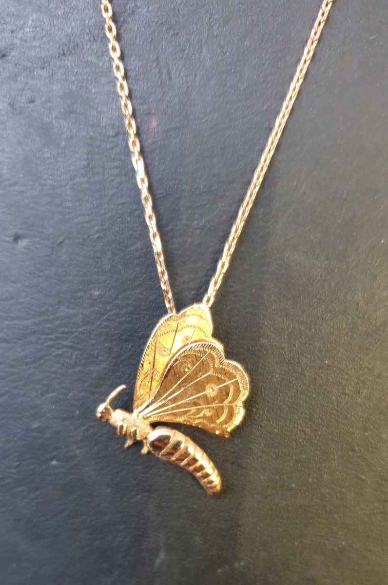 Rose Gold Butterfly Motif Pendant Early 20th Century-photo-2