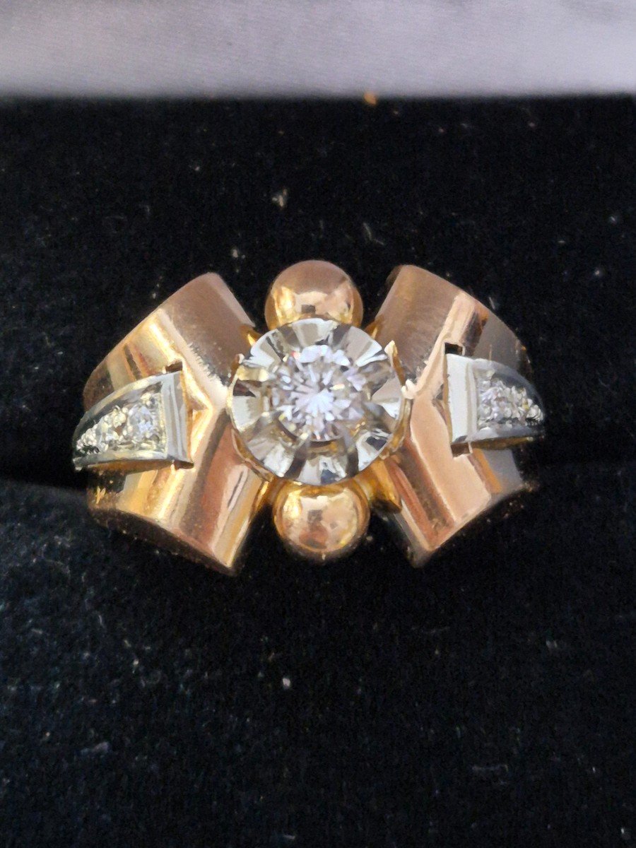1940s Tank Ring Rose Gold Diamonds