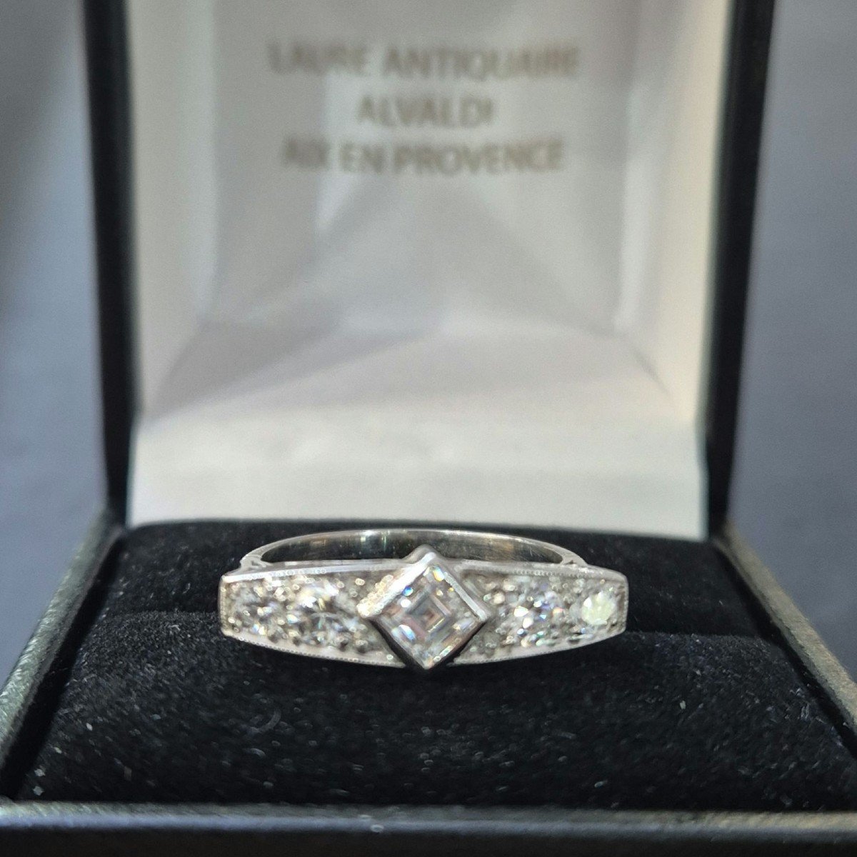 Art Deco Garter Ring In Platinum Diamonds