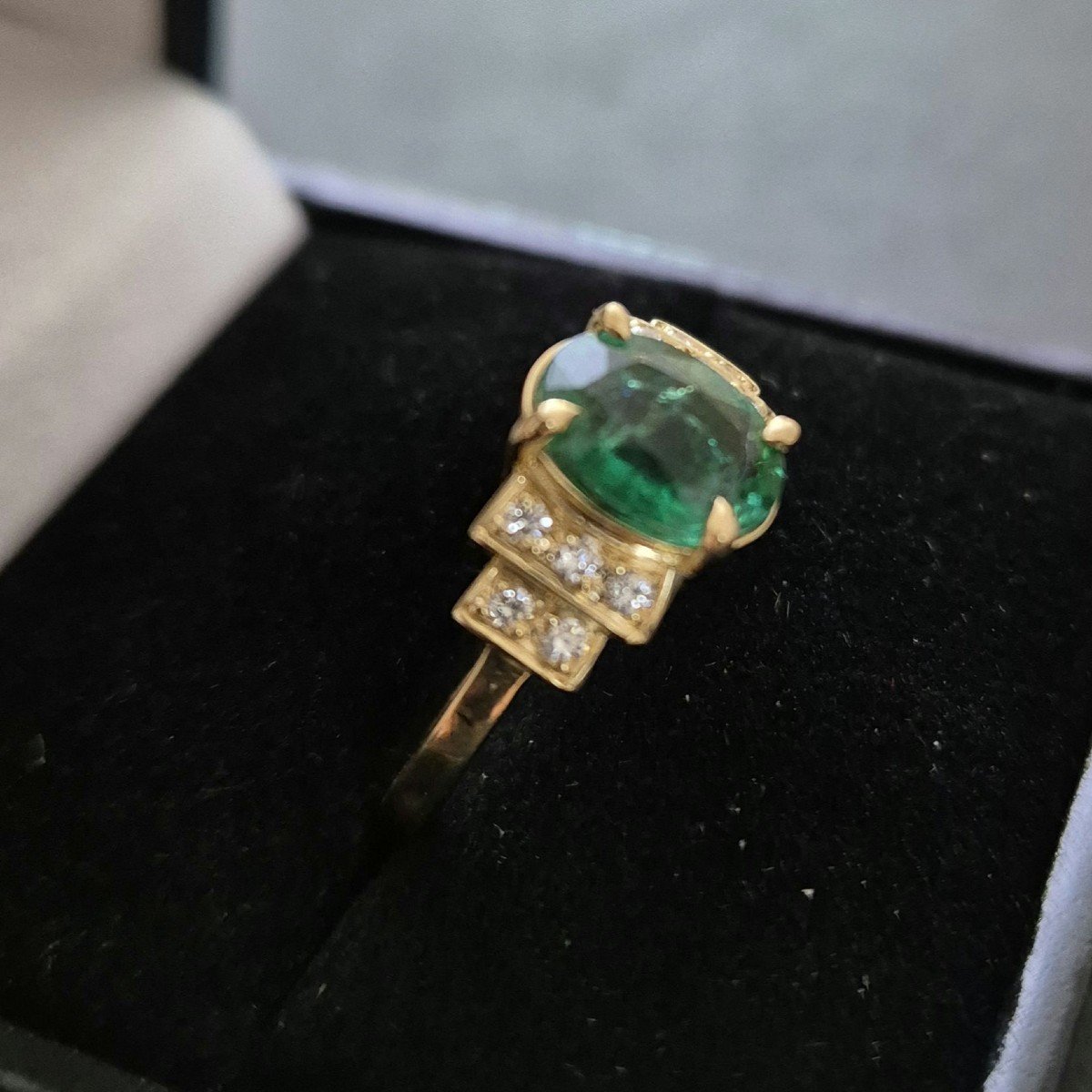 Art Deco Style Emerald Diamond Ring-photo-2