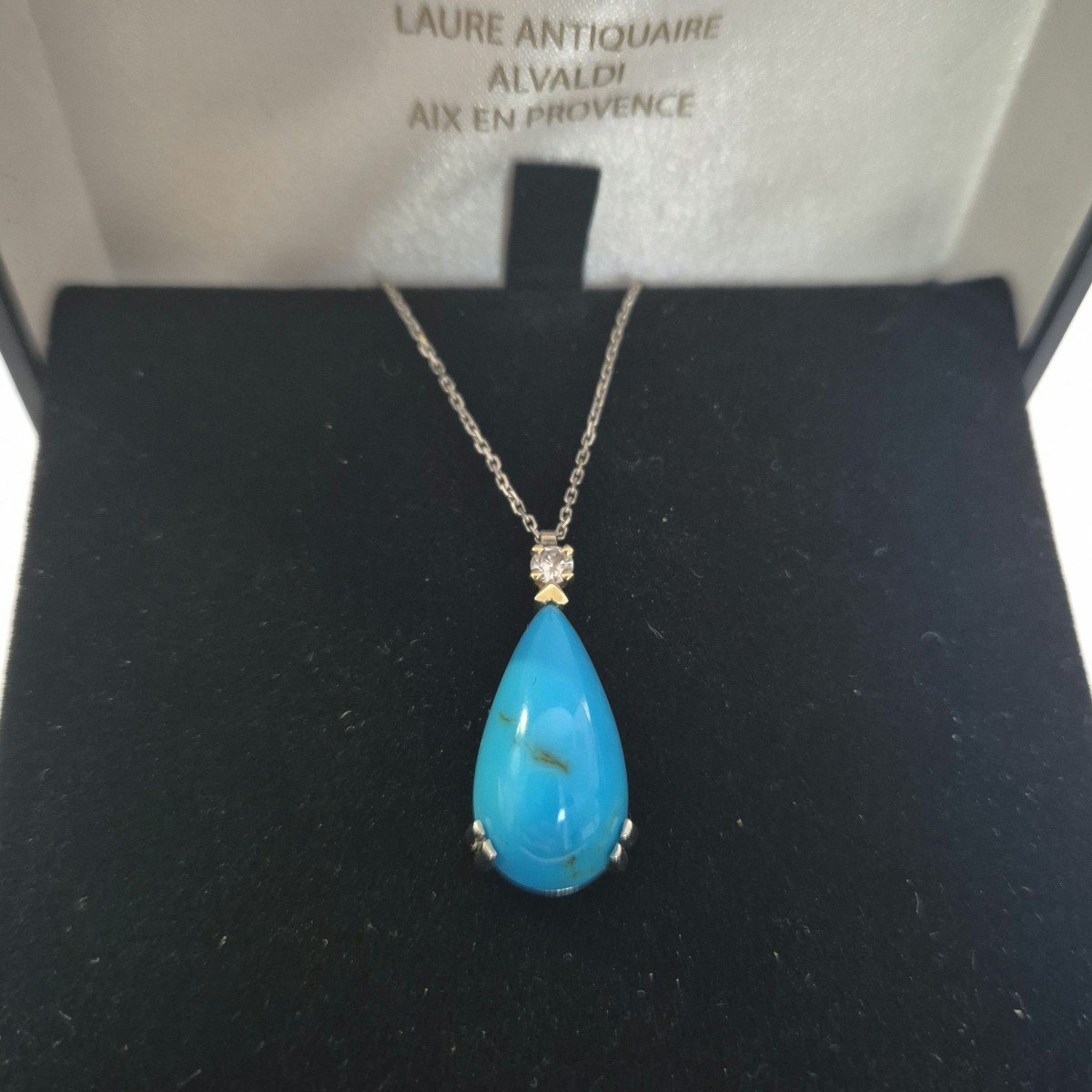 90s Turquoise And Diamond Pendant-photo-3