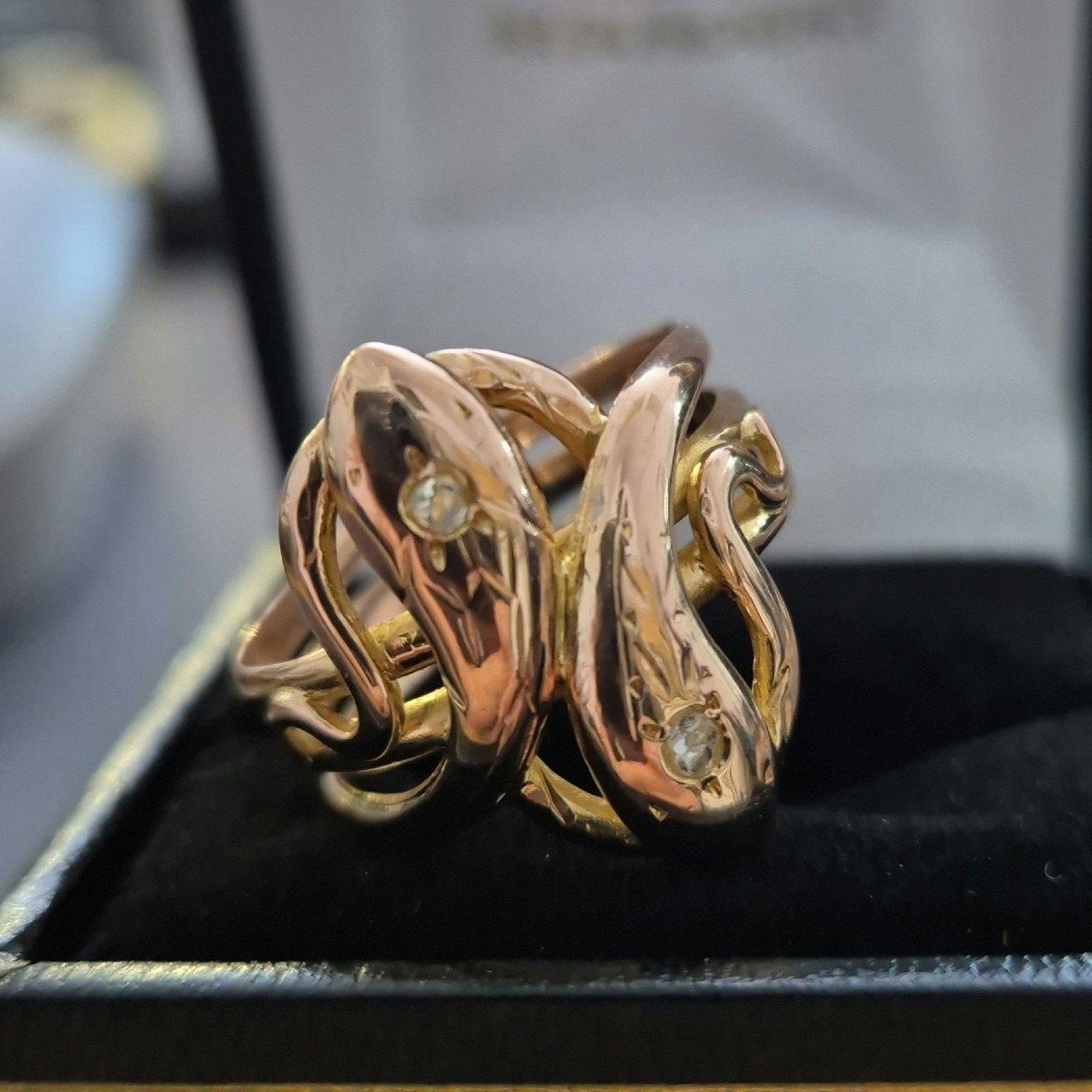 Rose Gold Diamond Serpents Ring-photo-2