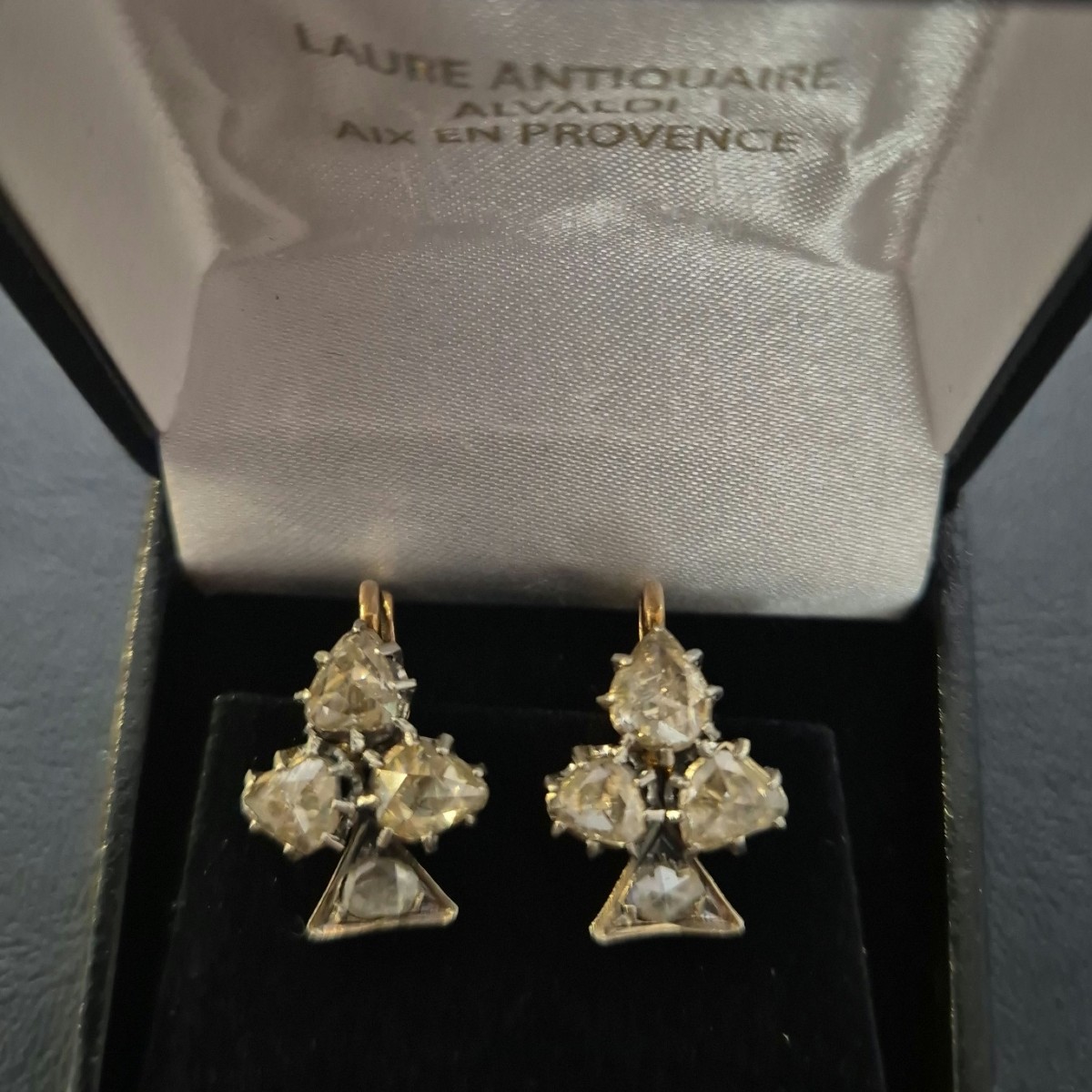 Boucles d'Oreilles Dormeuses Napoléon III Diamants  Taille Rose-photo-4