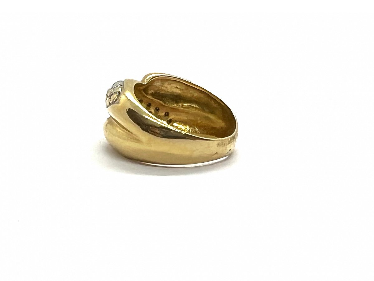 750 Thousandths (18k) Yellow Gold Ring, 80s, Set With Diamonds-photo-1