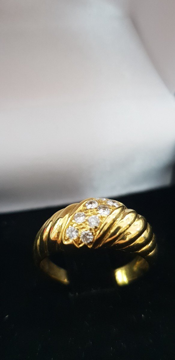 759 Thousandths (18k) Yellow Gold Ring, Set With Diamonds, 80s-photo-3