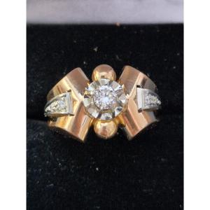 1940s Tank Ring Rose Gold Diamonds