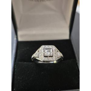 Art Deco Ring White Gold Diamonds