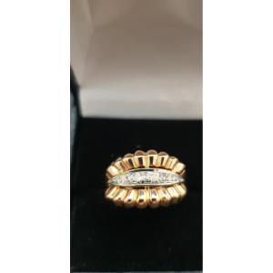 Tank Ring In Pink Gold, 5 Diamonds Of 1/100 Th Old Size, Weight 4.83 Grams.