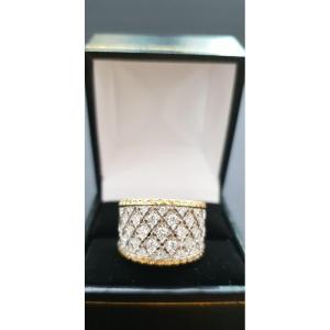 Two-tone 1990's Lace Ring In 750 Yellow And Gray Gold And Diamonds