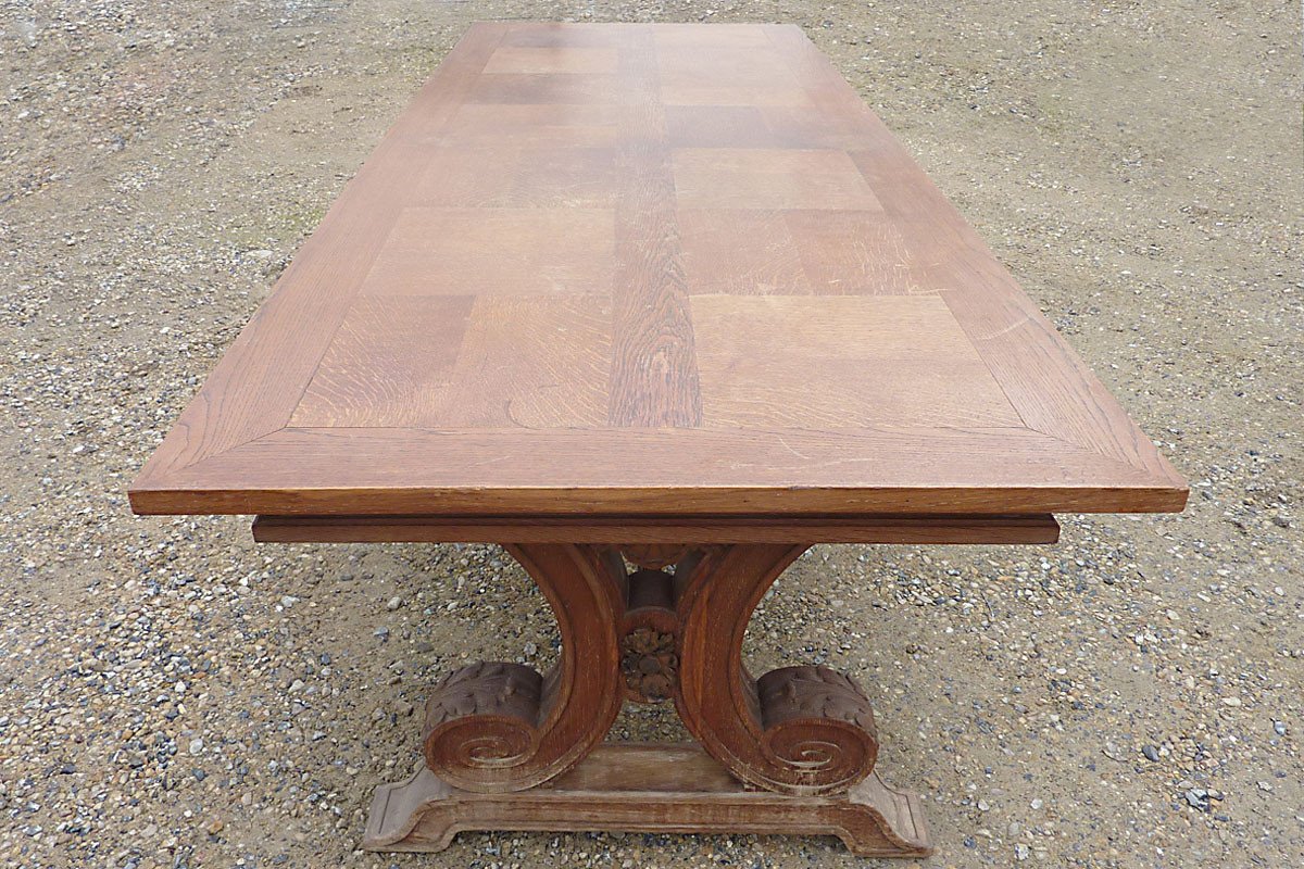 In The Style Of Jean-charles Moreux (1892-1956) - Large Table In Oak, Circa 1940-photo-4