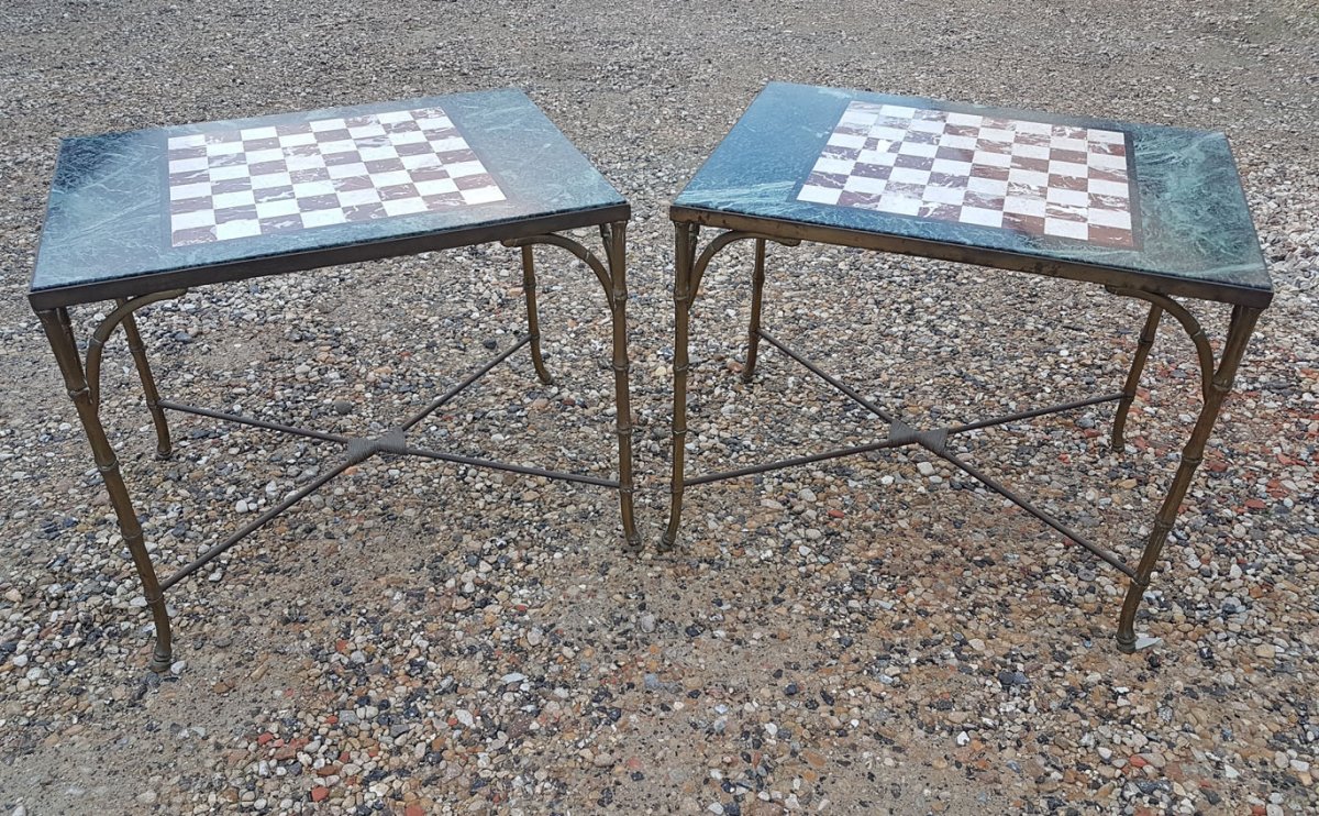 Maison BaguÈs - Paris (1840-) - Pair Of Checkered Coffee Tables, Ca 1950-photo-3