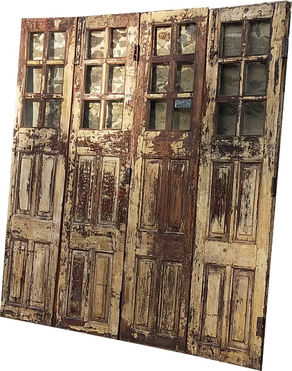 Two Pairs Of Old XIXth Glass Doors In Teak Door-photo-3